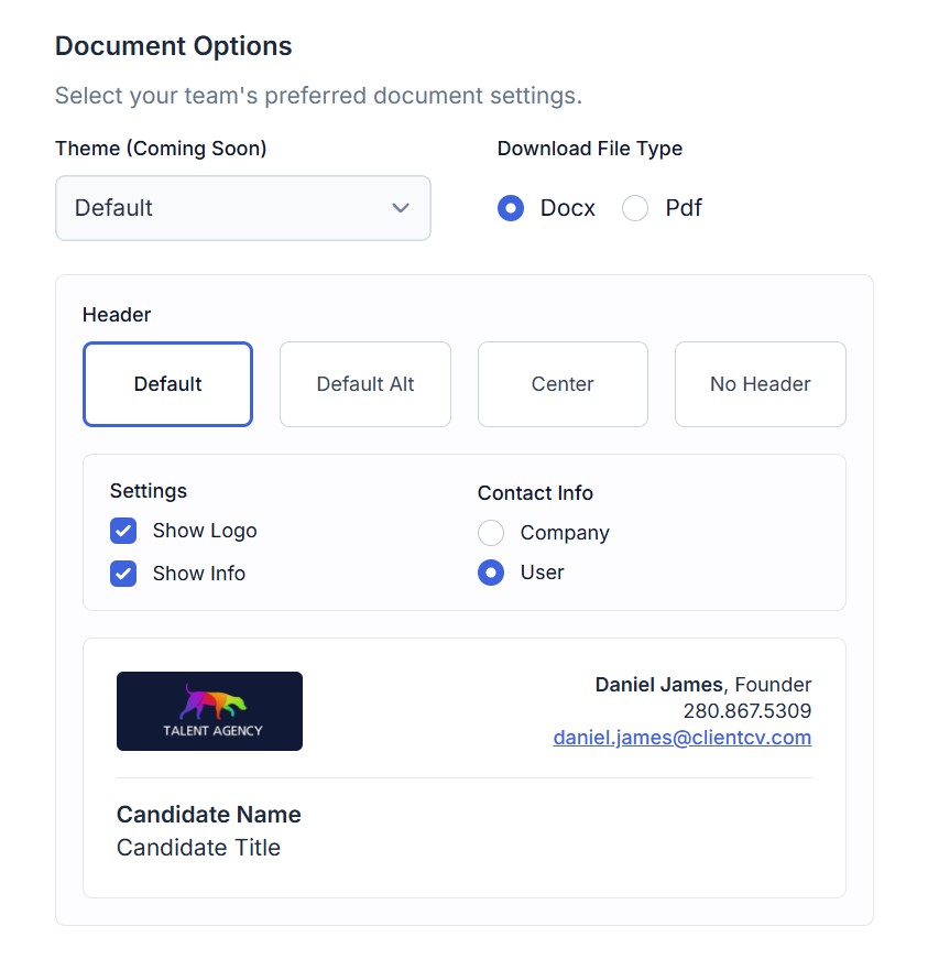 clientcv document settings