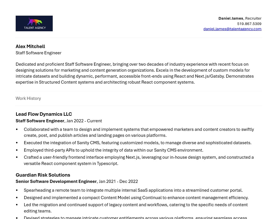 clientcv formatted resume