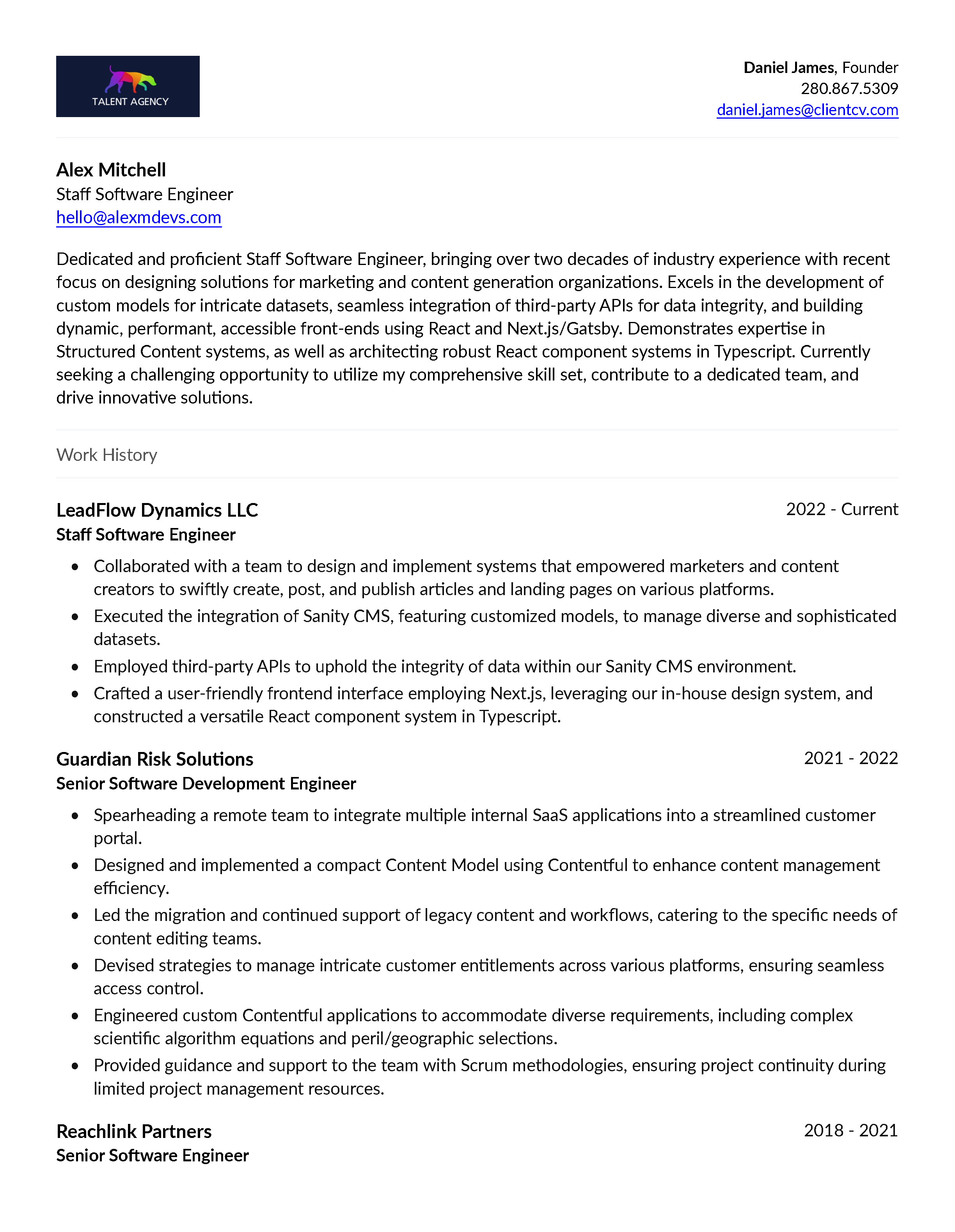 clientcv formatted resume